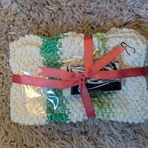 Handmade Knit Dishcloth Set with Soap